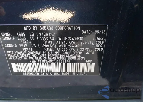 2018 Subaru Outback 2.5I Limited from USA, damaged, VIN 4S4BSANC7J3368974